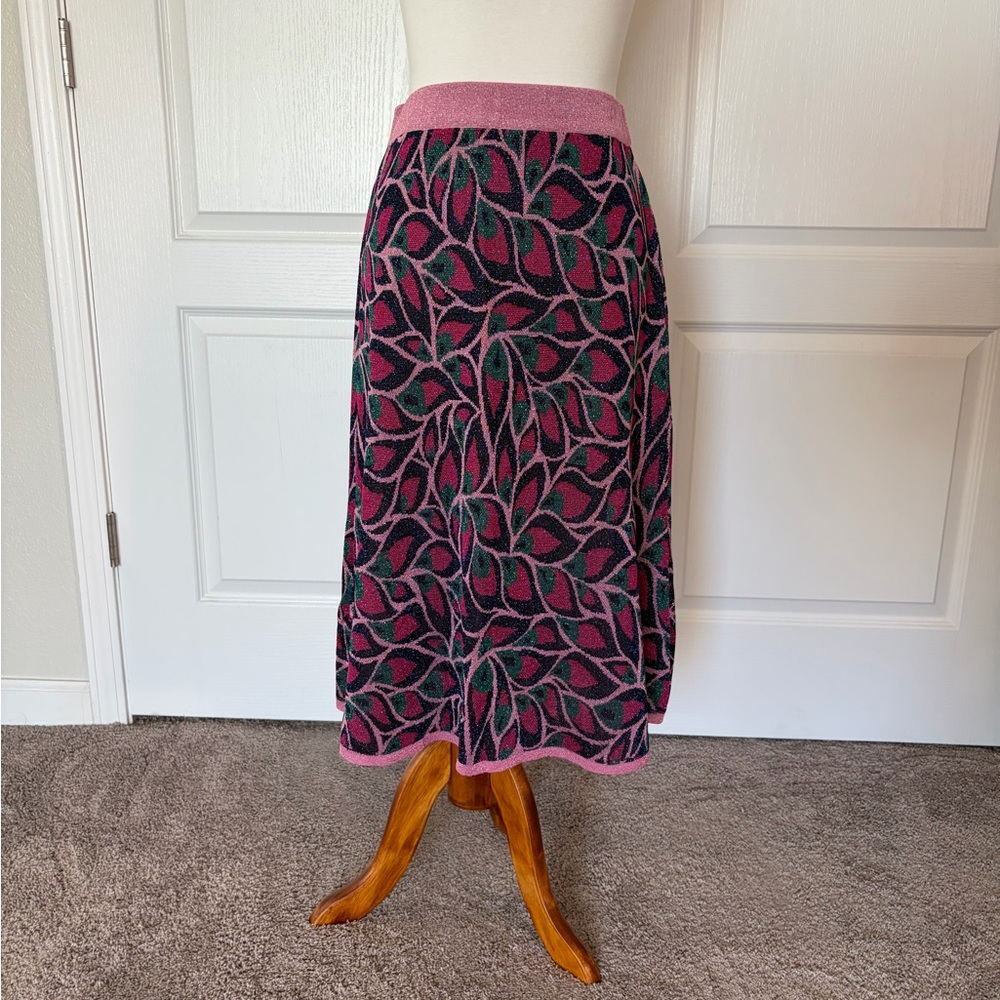 NWT Happy Sheep Metallic Leaf Pattern Knit Midi Skirt Anthropologie